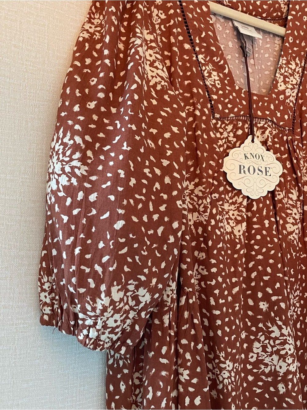 Warm Rust Western Floral Boho, Cowgirl, Babydoll Smock Dress, NWT - Picture 2 of 8